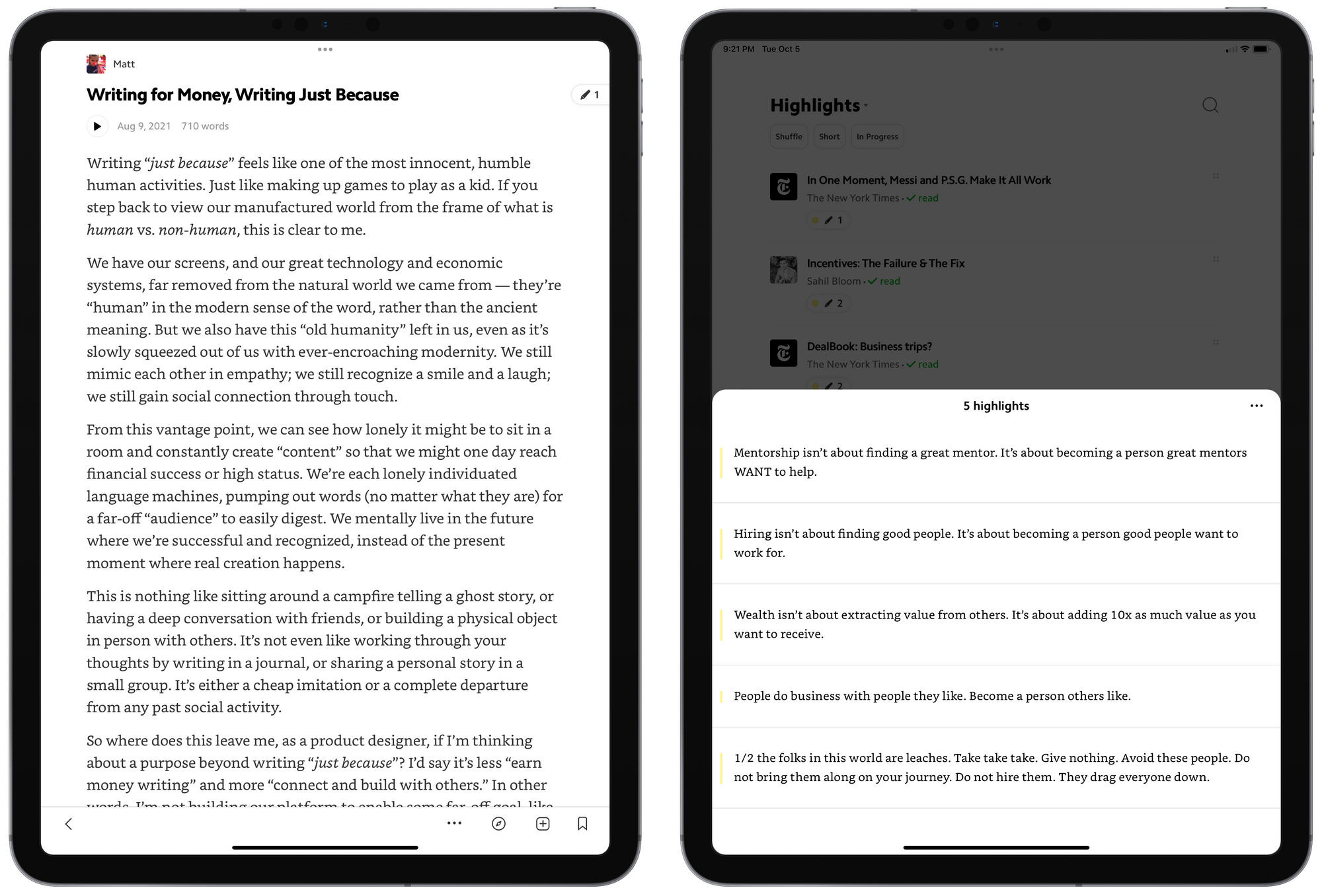 Matter has one of my favourite designs of any app in a long, long time. The app is a joy to use and has uncovered loads of great writing to enjoy.