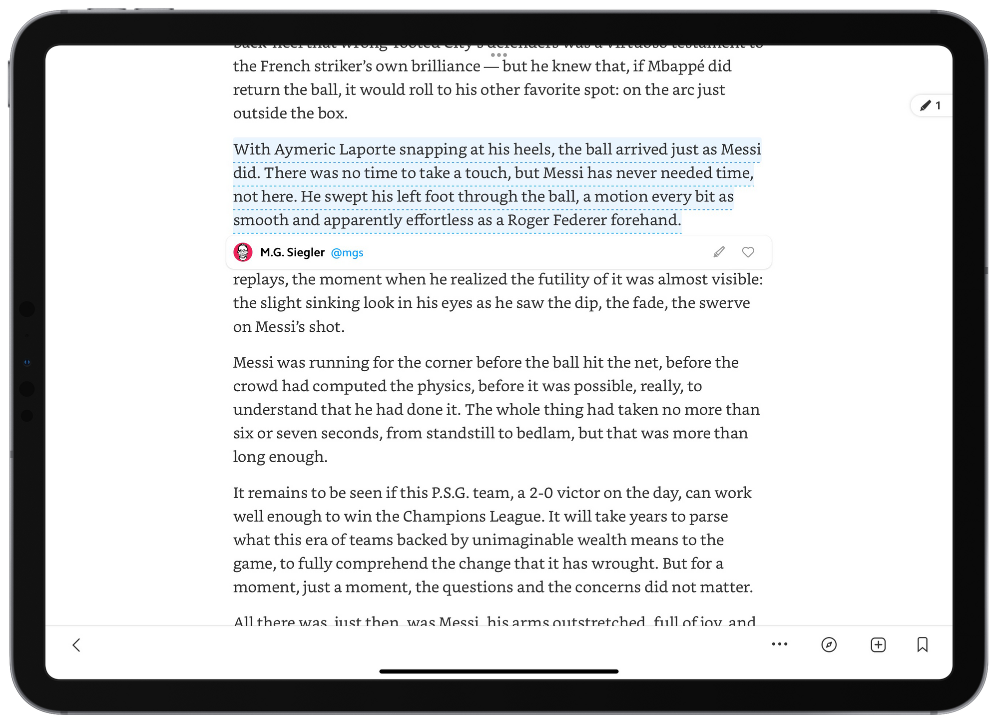 Piggybacking a highlight off of someone you follow is very easy. Simply tap the already underlined text and apply your own highlight.