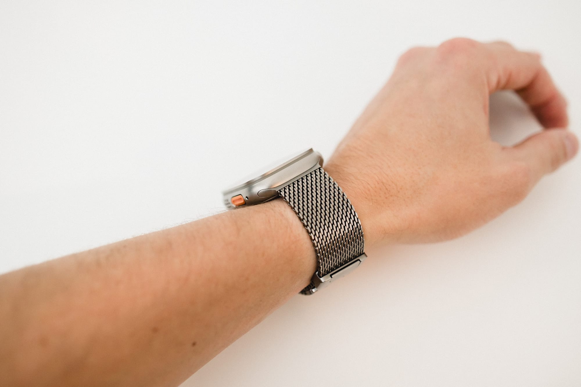 A look at the perfect match between the Titanium Milanese Loop and the Apple Watch Ultra 4.